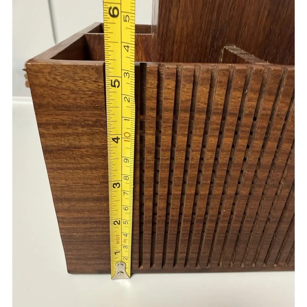 Crate And Barrel Summer Mid-Century Modern Style Shesham Cutlery Caddy Patio